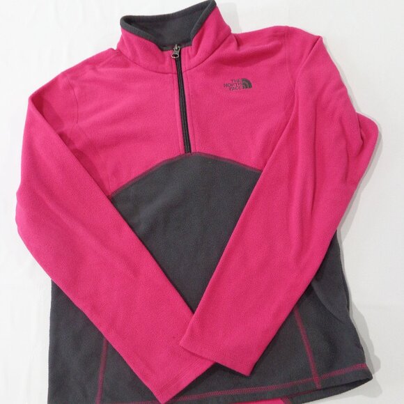 The North Face Pink Gray Long Sleeve Fleece Pullover Sweater Girl's Sz L (14/16) - Picture 1 of 6